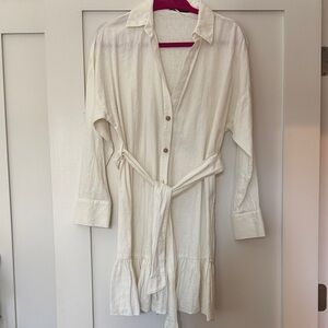 NWOT Zara Cream Button-Front Shirt Dress with Tie Waist